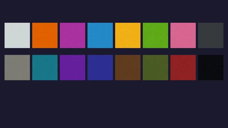 Alle sechzehn Minecraft-Betonfarben in einer Farbpalette