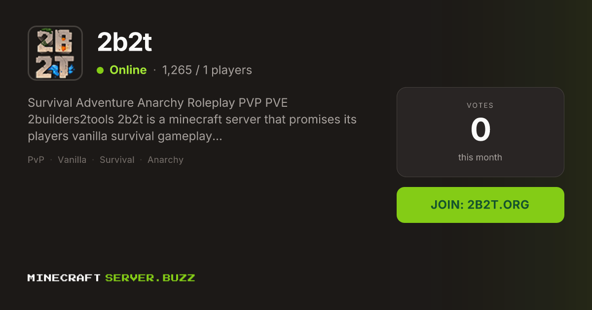 2b2t — Minecraft Server IP, Players Online & Vote