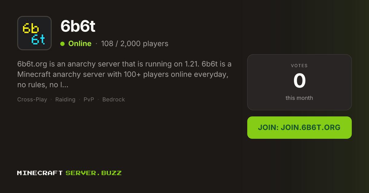 6b6t — Minecraft Server IP, Players Online & Vote