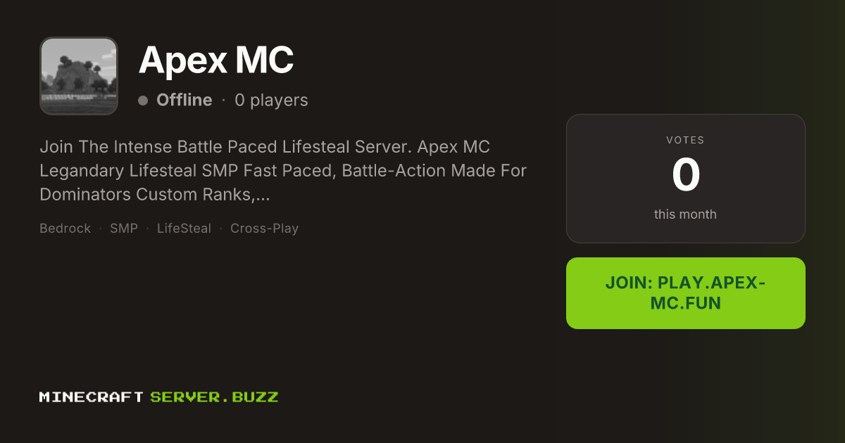Apex MC — Minecraft Server IP, Players Online & Vote