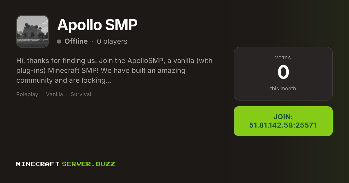 Apollo SMP — Minecraft Server IP, Players Online & Vote