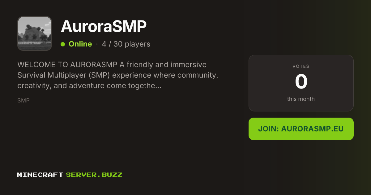 AuroraSMP — Minecraft Server IP, Players Online & Vote