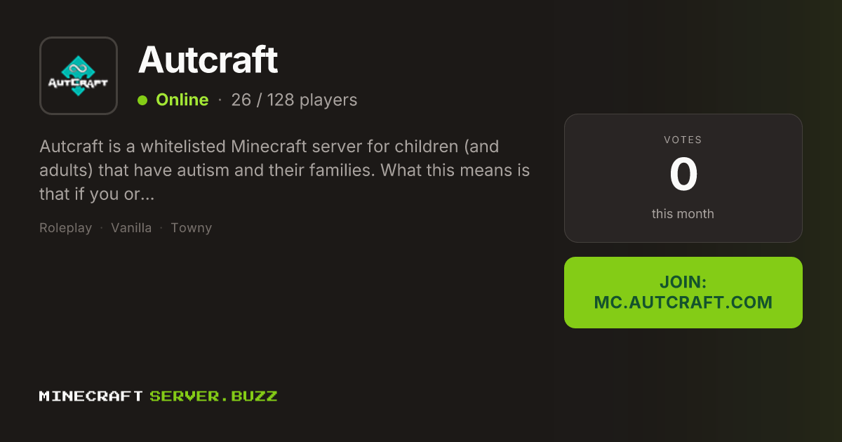Autcraft — Minecraft Server IP, Players Online & Vote