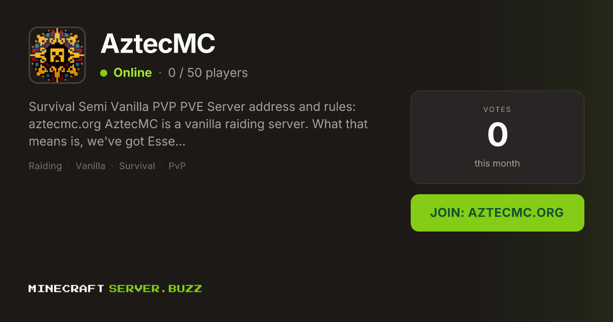AztecMC — Minecraft Server IP, Players Online & Vote