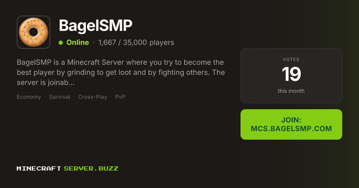 BagelSMP — Minecraft Server IP, Players Online & Vote