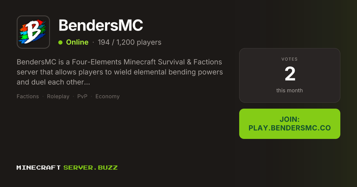BendersMC — Minecraft Server IP, Players Online & Vote