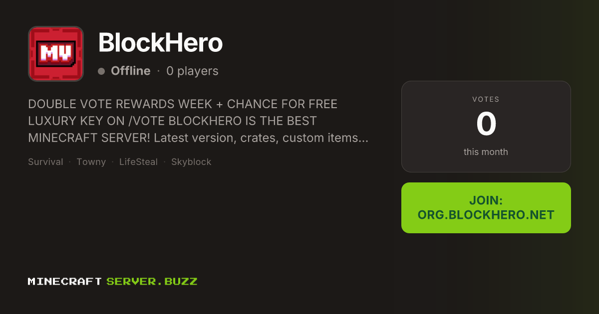 BlockHero — Minecraft Server IP, Players Online & Vote