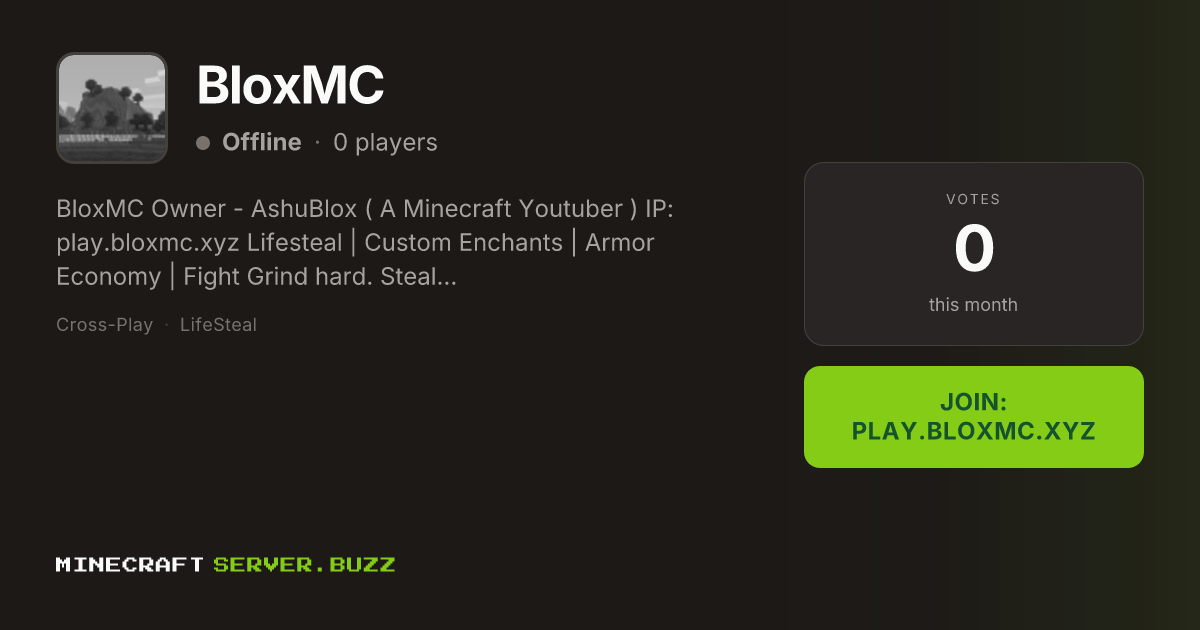 BloxMC — Minecraft Server IP, Players Online & Vote