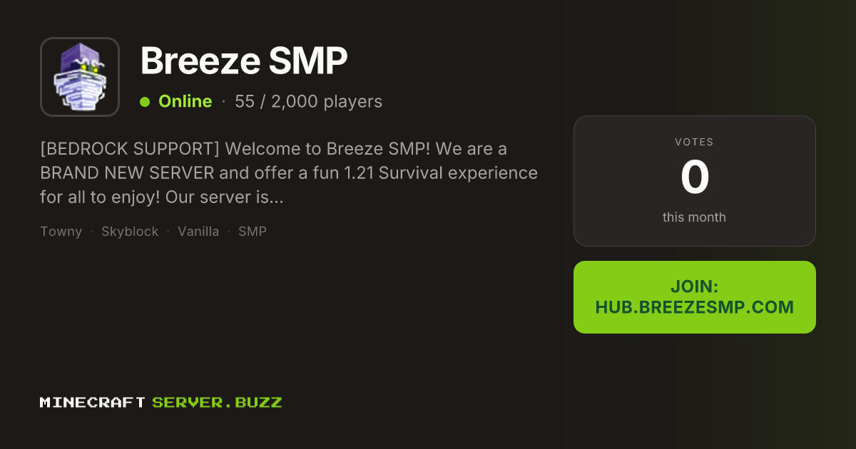 Breeze SMP — Minecraft Server IP, Players Online & Vote