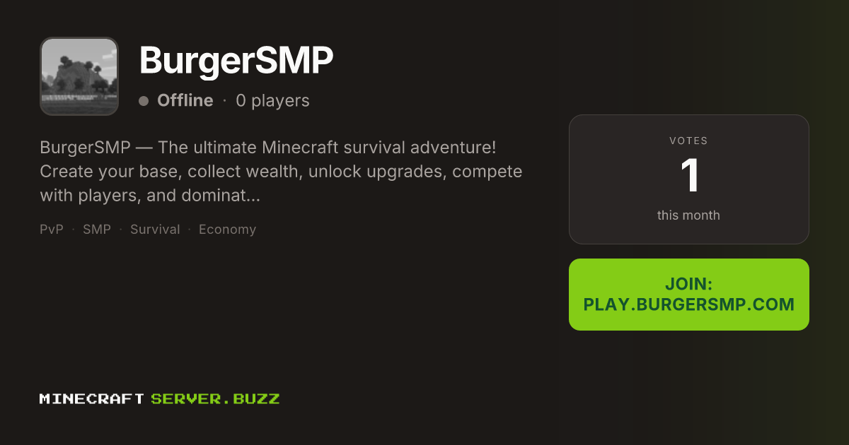 BurgerSMP — Minecraft Server IP, Players Online & Vote