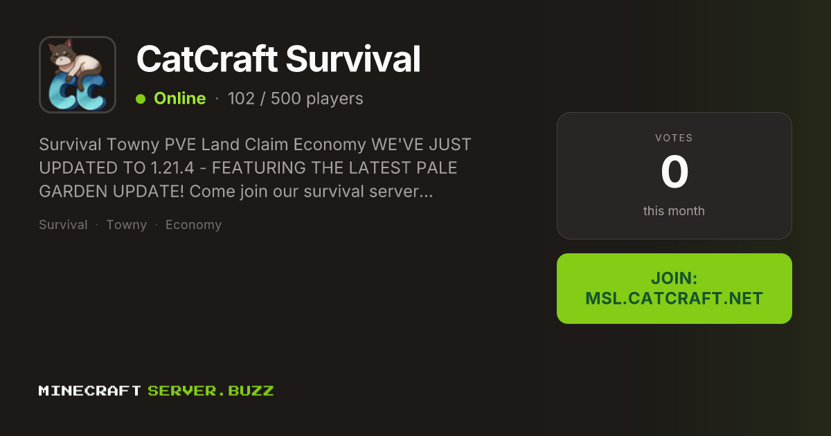CatCraft Survival — Minecraft Server IP, Players Online & Vote