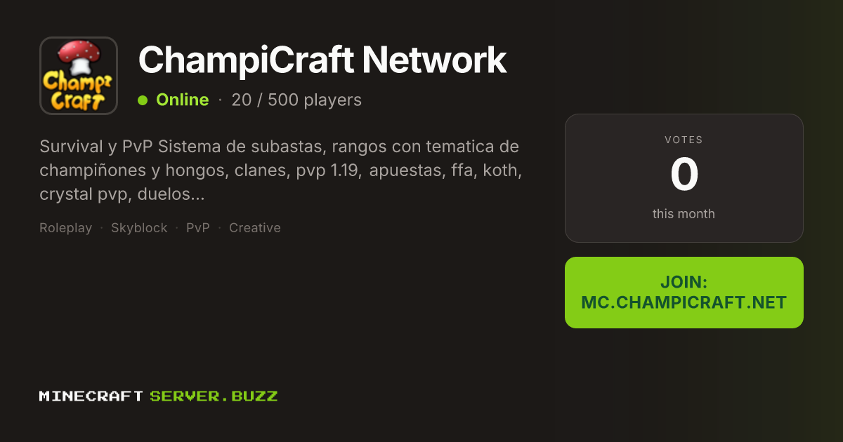 ChampiCraft Network — Minecraft Server IP, Players Online & Vote
