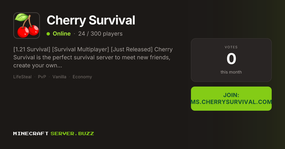 Cherry Survival — Minecraft Server IP, Players Online & Vote