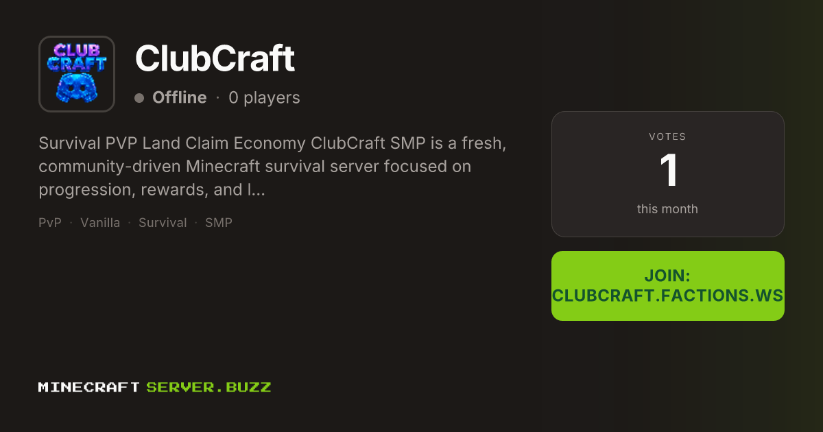 ClubCraft — Minecraft Server IP, Players Online & Vote