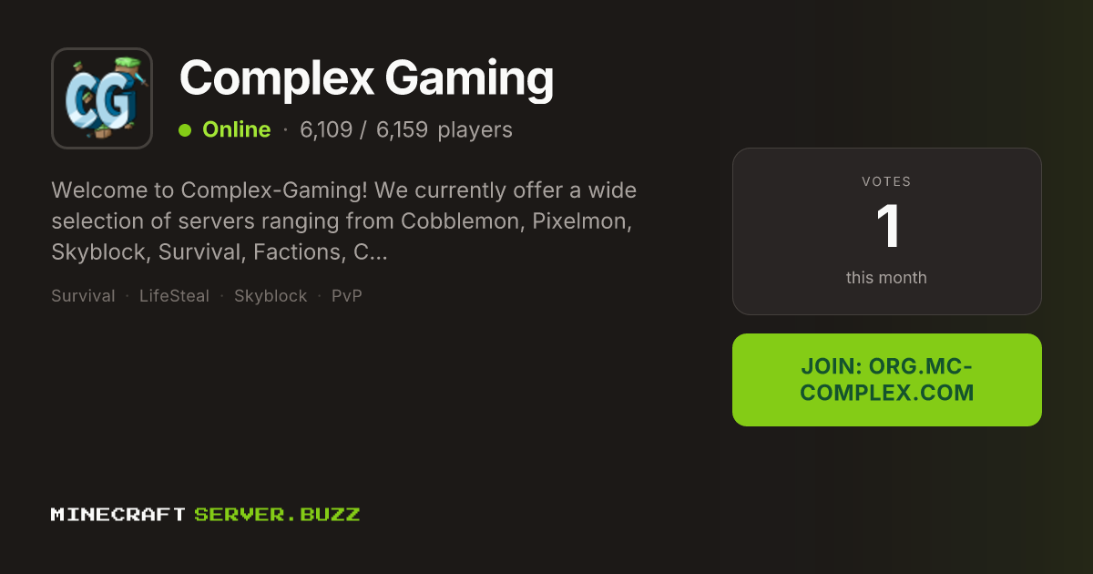 Complex Gaming — Minecraft Server IP, Players Online & Vote