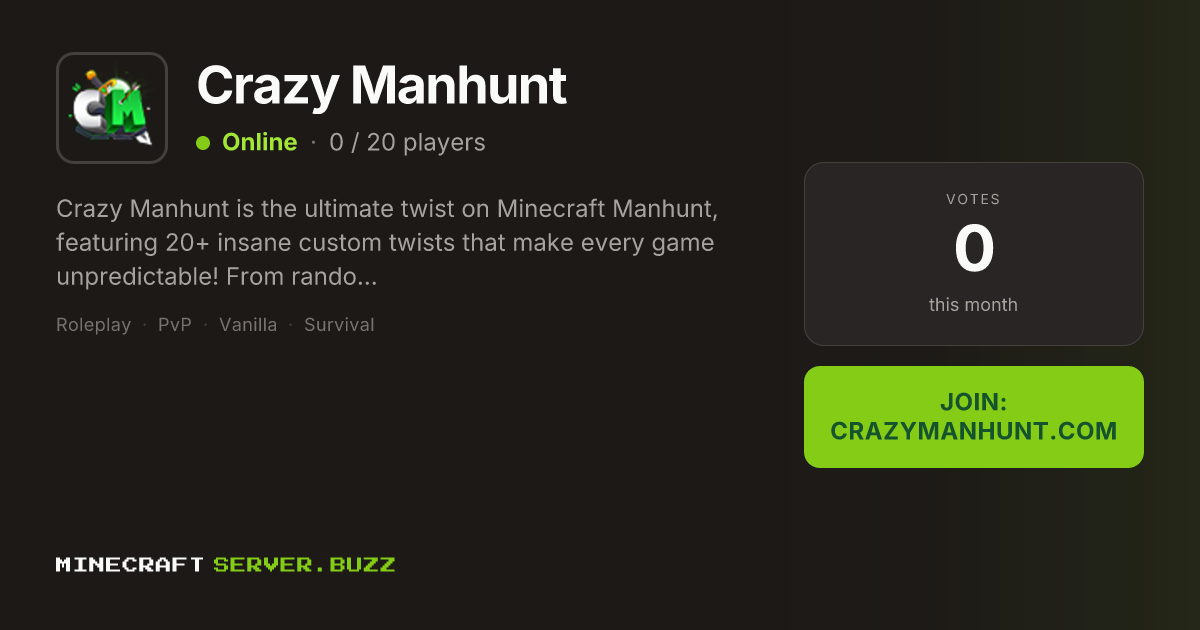 Crazy Manhunt — Minecraft Server IP, Players Online & Vote