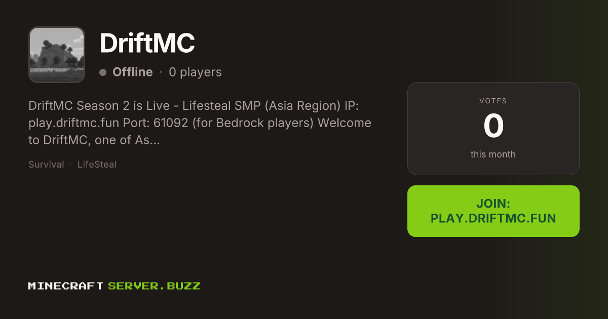 DriftMC — Minecraft Server IP, Players Online & Vote