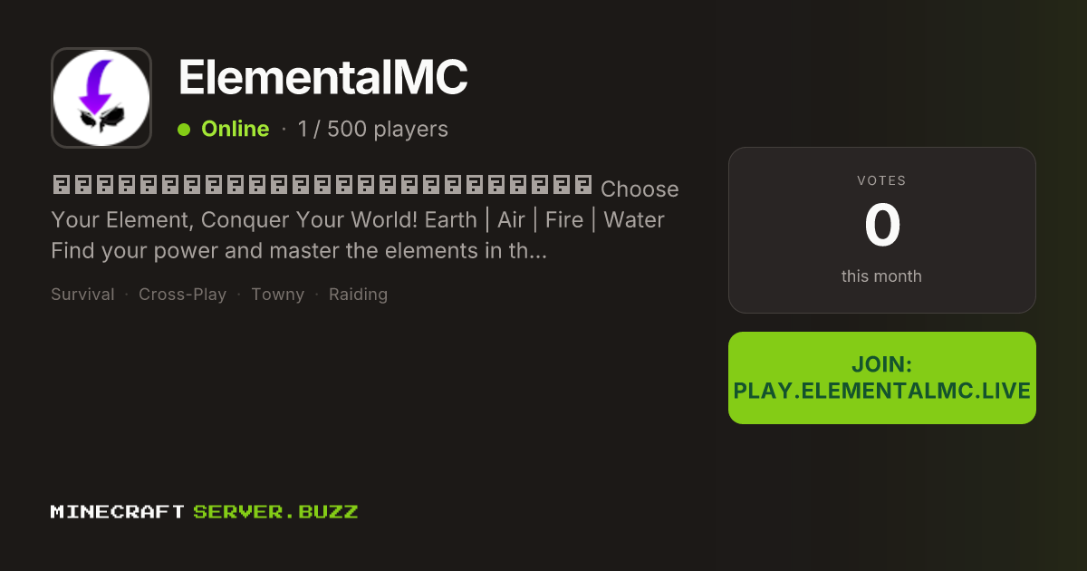 ElementalMC — Minecraft Server IP, Players Online & Vote
