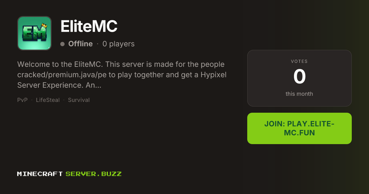 EliteMC — Minecraft Server IP, Players Online & Vote