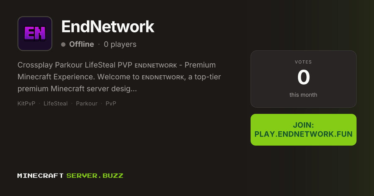 EndNetwork — Minecraft Server IP, Players Online & Vote