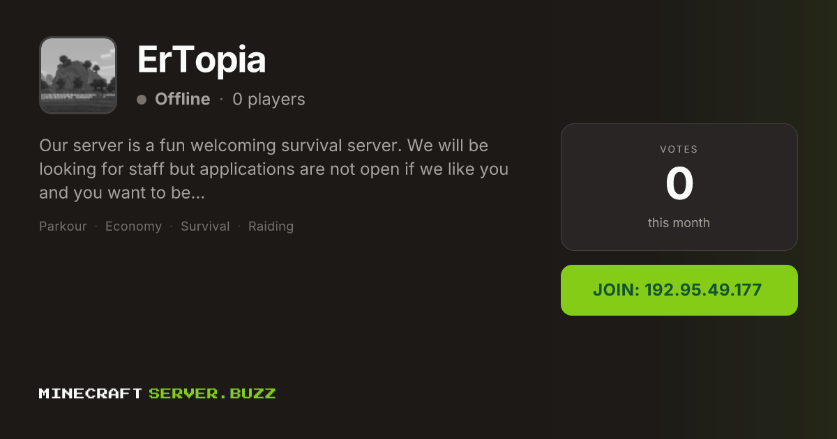 ErTopia — Minecraft Server IP, Players Online & Vote
