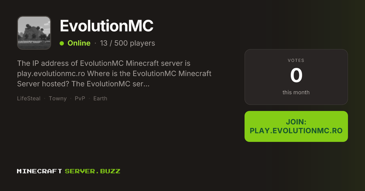 EvolutionMC — Minecraft Server IP, Players Online & Vote