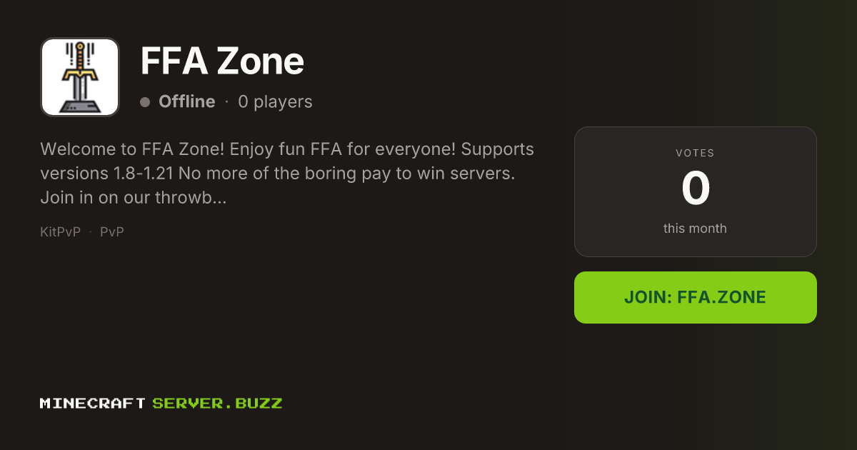 FFA Zone — Minecraft Server IP, Players Online & Vote