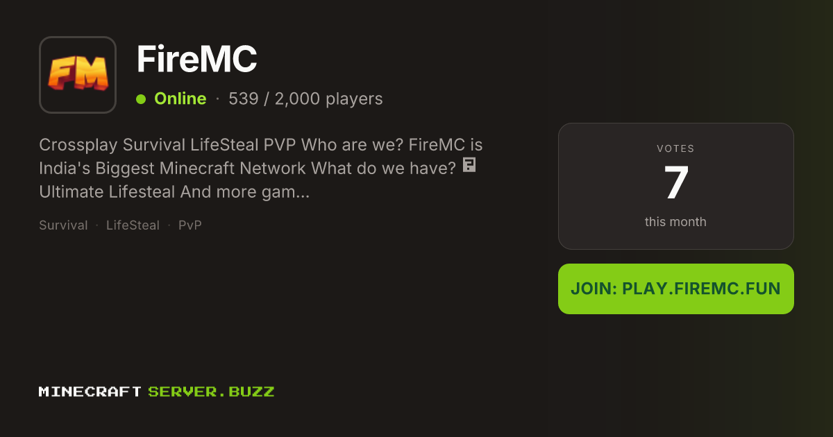 FireMC — Minecraft Server IP, Players Online & Vote