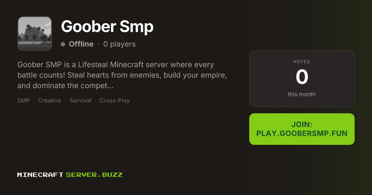 Goober Smp — Minecraft Server IP, Players Online & Vote