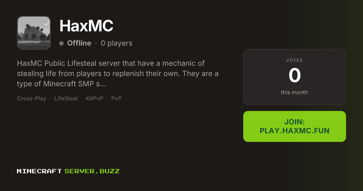 HaxMC — Minecraft Server IP, Players Online & Vote