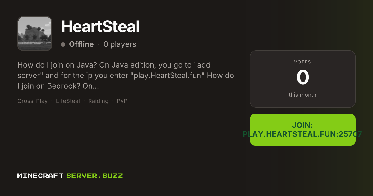 HeartSteal — Minecraft Server IP, Players Online & Vote