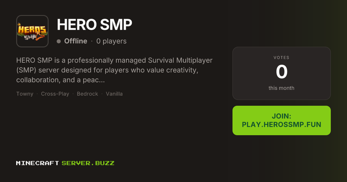HERO SMP — Minecraft Server IP, Players Online & Vote
