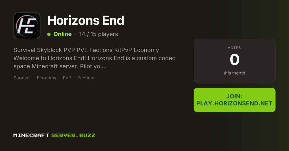 Horizons End — Minecraft Server IP, Players Online & Vote