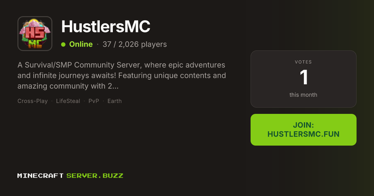 HustlersMC — Minecraft Server IP, Players Online & Vote