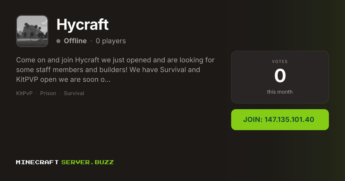Hycraft — Minecraft Server IP, Players Online & Vote