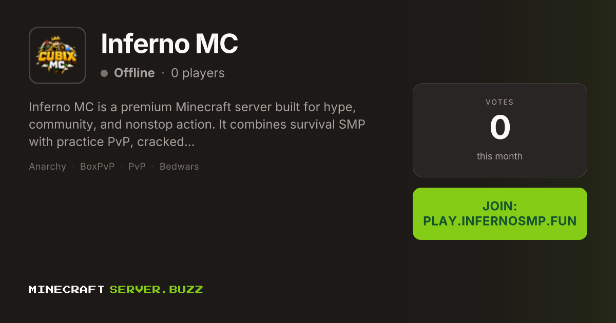 Inferno MC — Minecraft Server IP, Players Online & Vote