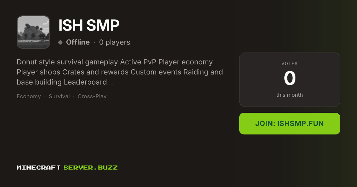 ISH SMP — Minecraft Server IP, Players Online & Vote
