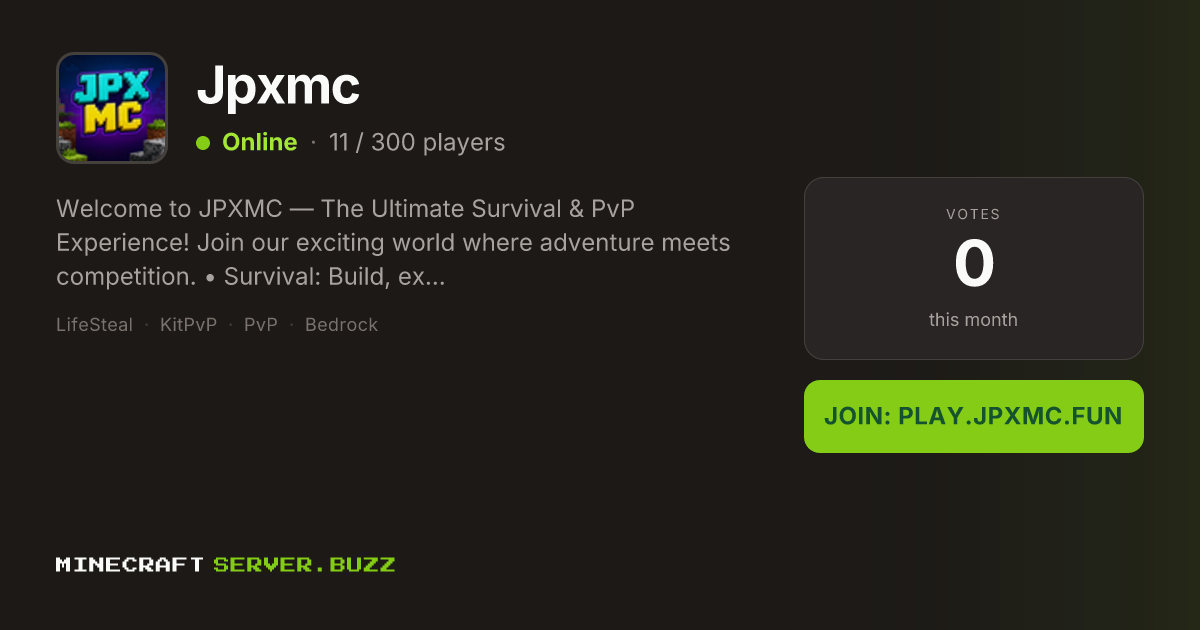 Jpxmc — Minecraft Server IP, Players Online & Vote