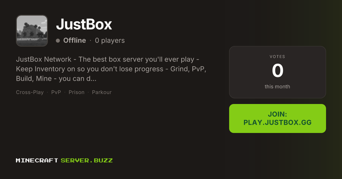 JustBox — Minecraft Server IP, Players Online & Vote