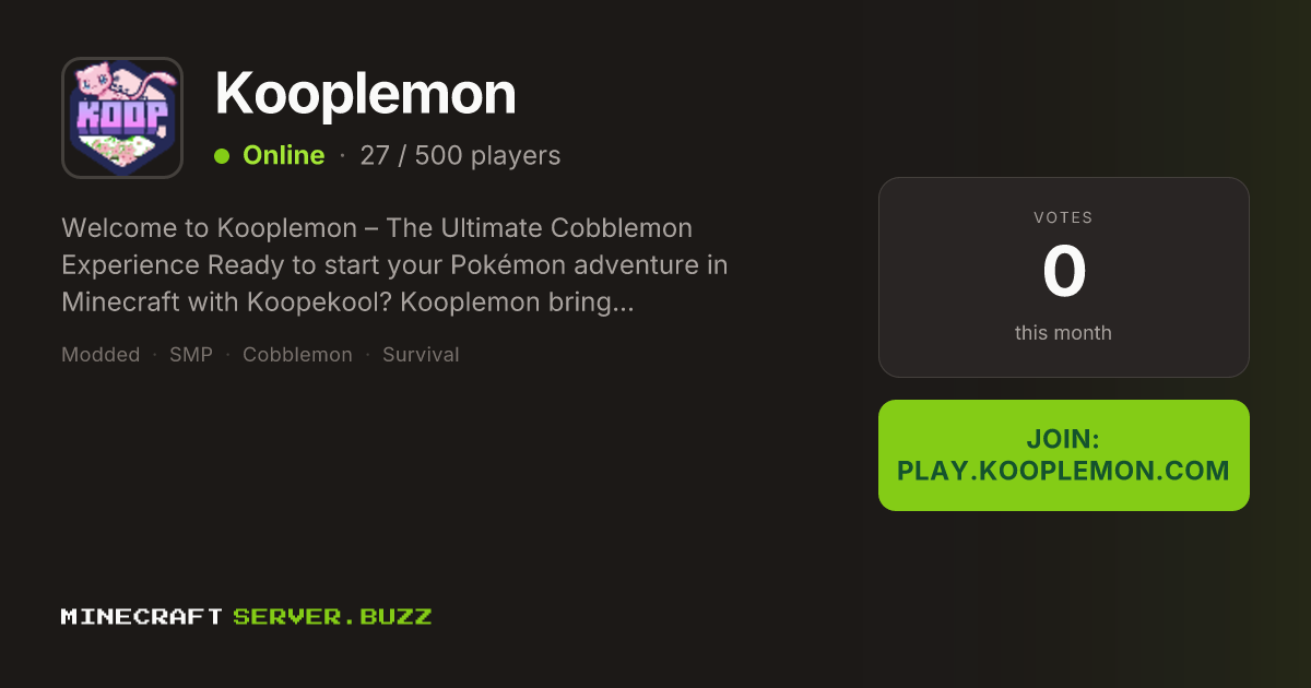 Kooplemon — Minecraft Server IP, Players Online & Vote