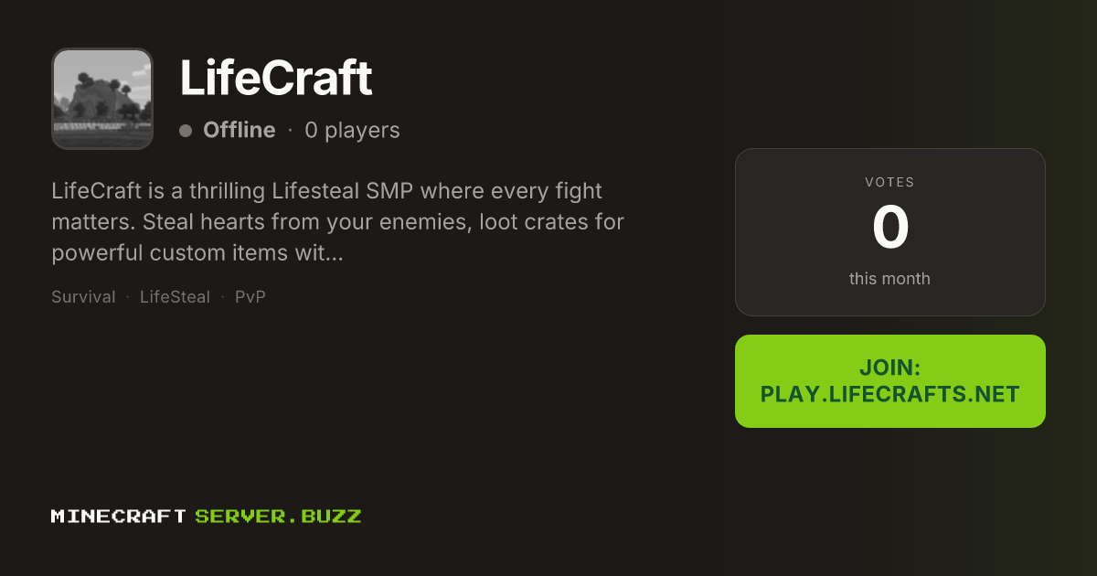 LifeCraft — Minecraft Server IP, Players Online & Vote