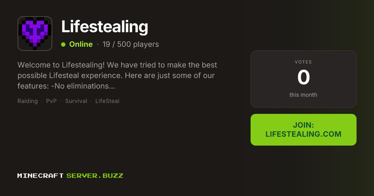 Lifestealing — Minecraft Server IP, Players Online & Vote