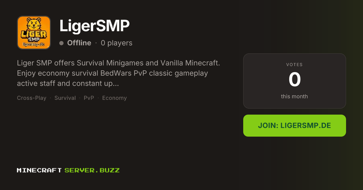 LigerSMP — Minecraft Server IP, Players Online & Vote