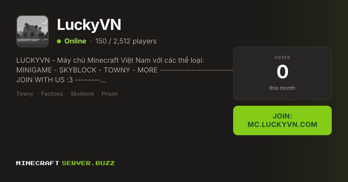LuckyVN — Minecraft Server IP, Players Online & Vote