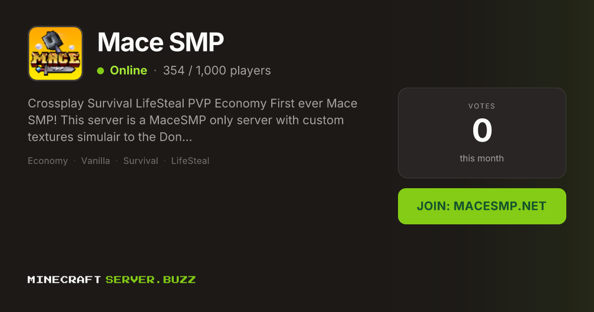 Mace SMP — Minecraft Server IP, Players Online & Vote