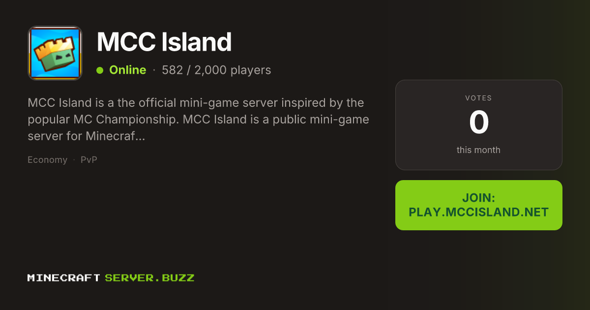 MCC Island — Minecraft Server IP, Players Online & Vote