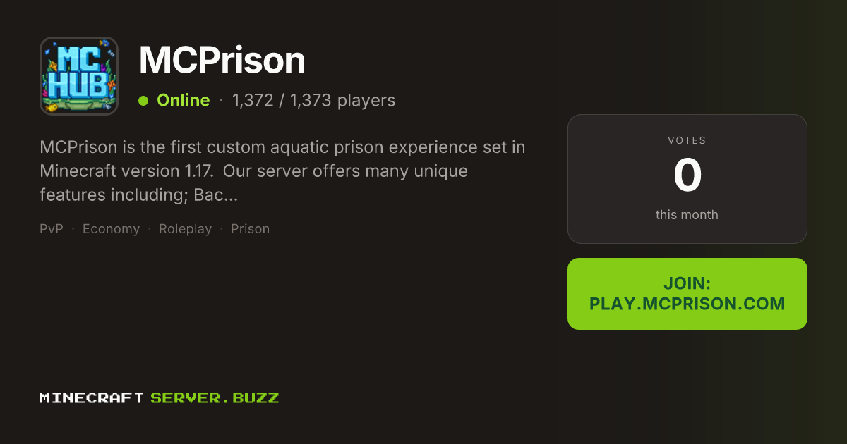 MCPrison — Minecraft Server IP, Players Online & Vote