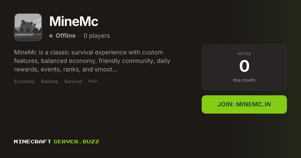 MineMc — Minecraft Server IP, Players Online & Vote