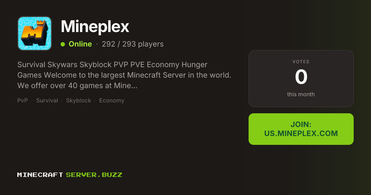 Mineplex — Minecraft Server IP, Players Online & Vote