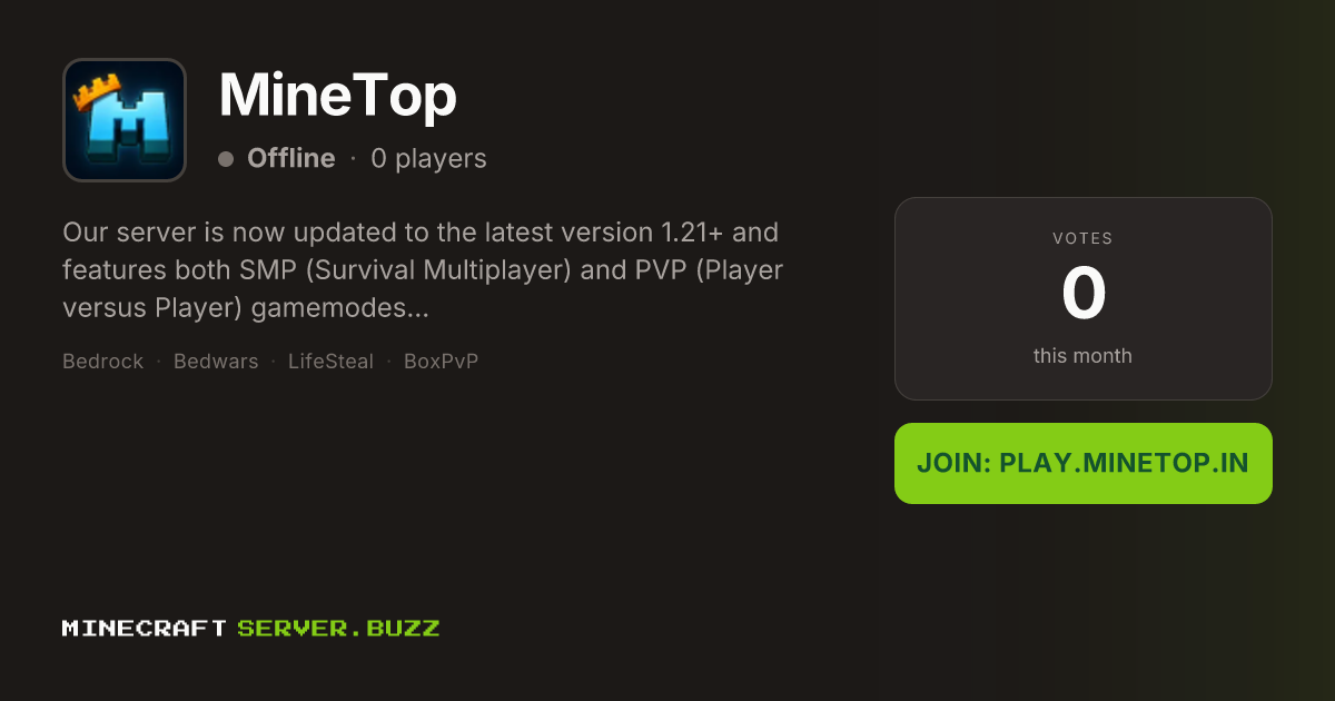 MineTop — Minecraft Server IP, Players Online & Vote